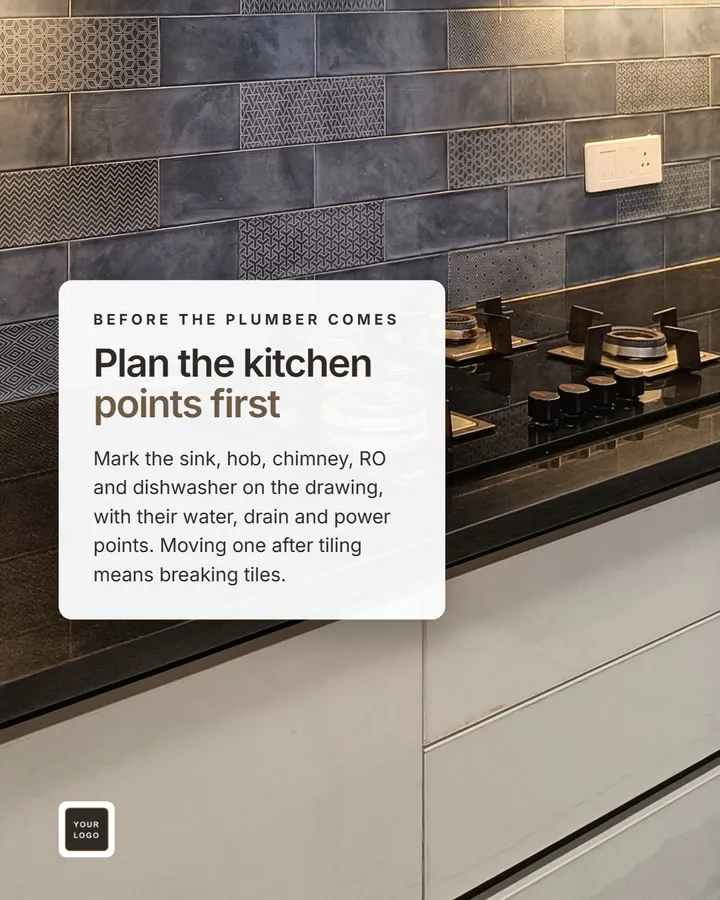 A tip on a white card over the kitchen