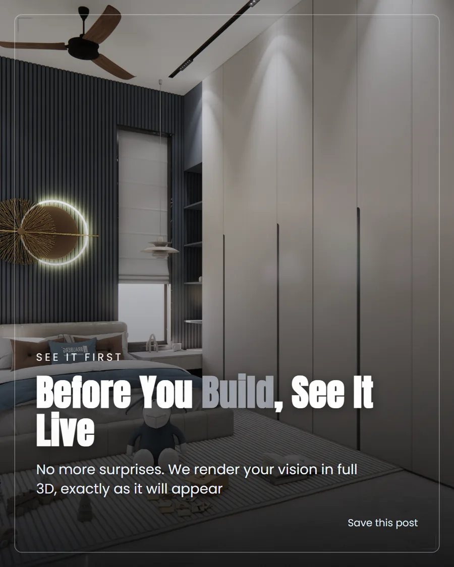 A brass ring on a navy fluted wall, and wardrobes that disappear into the same plane. Both are decisions you want to mak